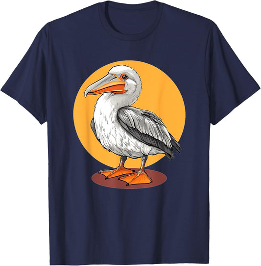 Pelican Illustration Wildlife Coastal Bird T-Shirt - T-Shirt | Navy