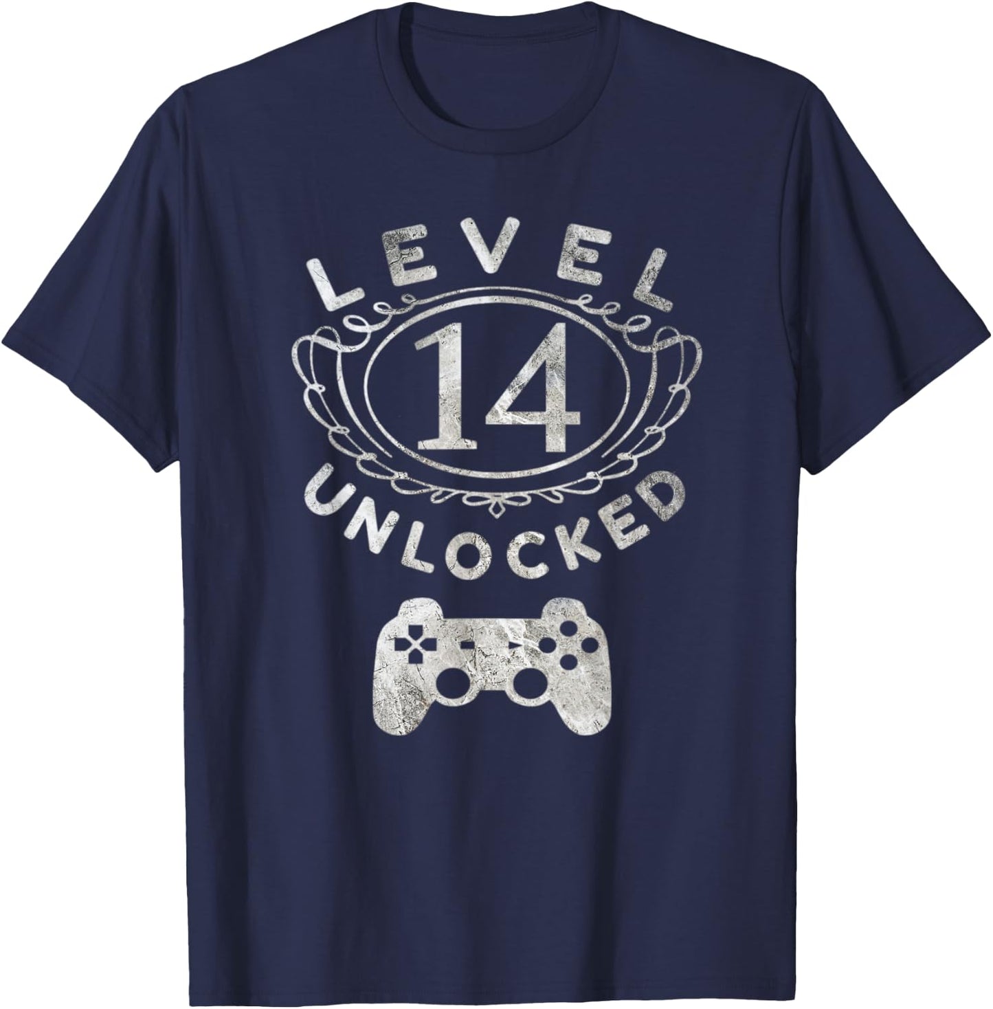 Level 14 Unlocked - 14th Birthday Gamer Gift T-Shirt - T-Shirt | Navy