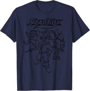 Star Fox Crew Outline Sketched Logo Graphic T-Shirt - T-Shirt | Navy