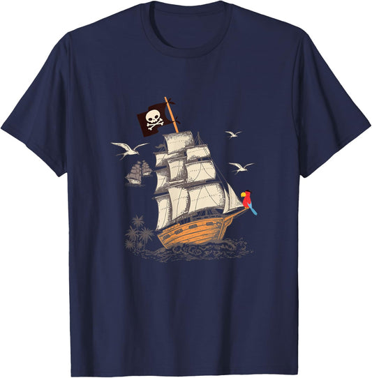 Pirate Ship Nautical Boat Pirate Flag Funny Gift T-Shirt - T-Shirt | Navy