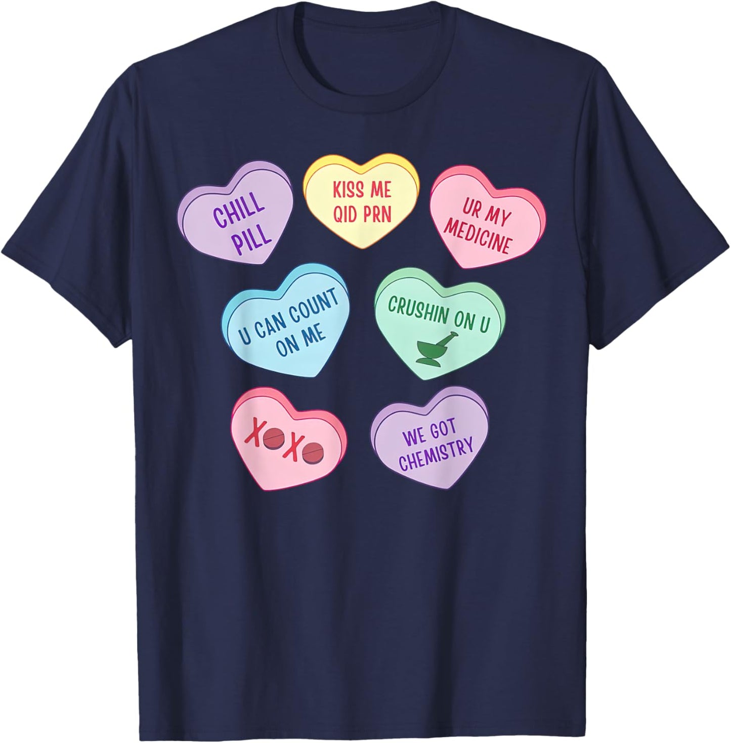 Retro Pharmacist Pharmacy Tech Candy Heart Valentine's Day T-Shirt - T-Shirt | Navy