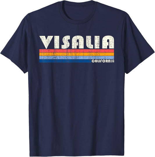 Vintage 70s 80s Style Visalia CA T-Shirt - T-Shirt | Navy