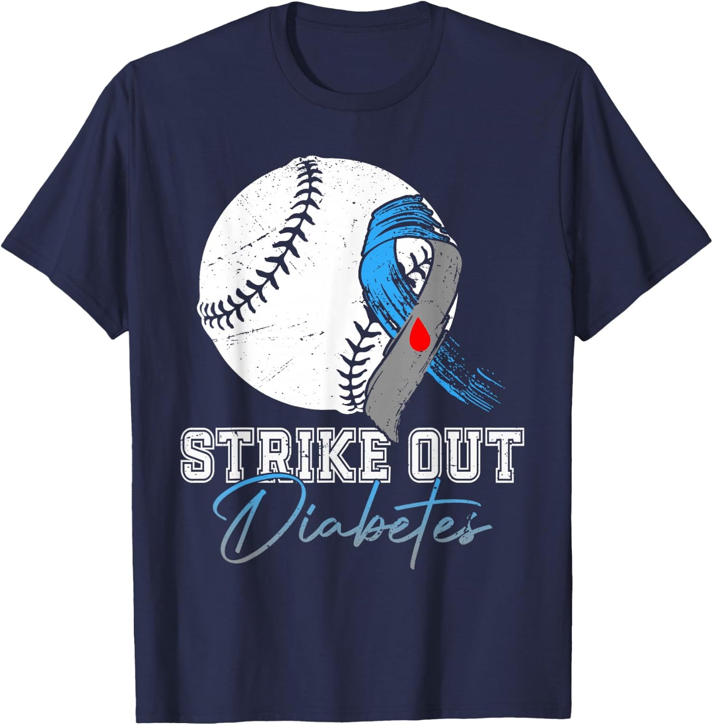 Strike Out Type 1 Diabetes Awareness T1D Warrior Baseball T-Shirt - T-Shirt | Navy