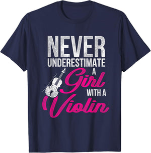 Never Underestimate A Girl With A Violin T-Shirt - T-Shirt | Navy