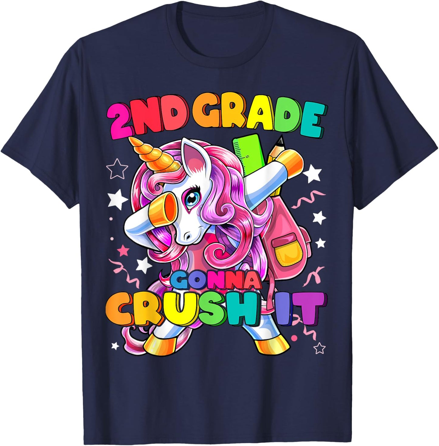 2nd Grade Dabbing Unicorn Back to School Shirt Girls Gift T-Shirt - T-Shirt | Navy