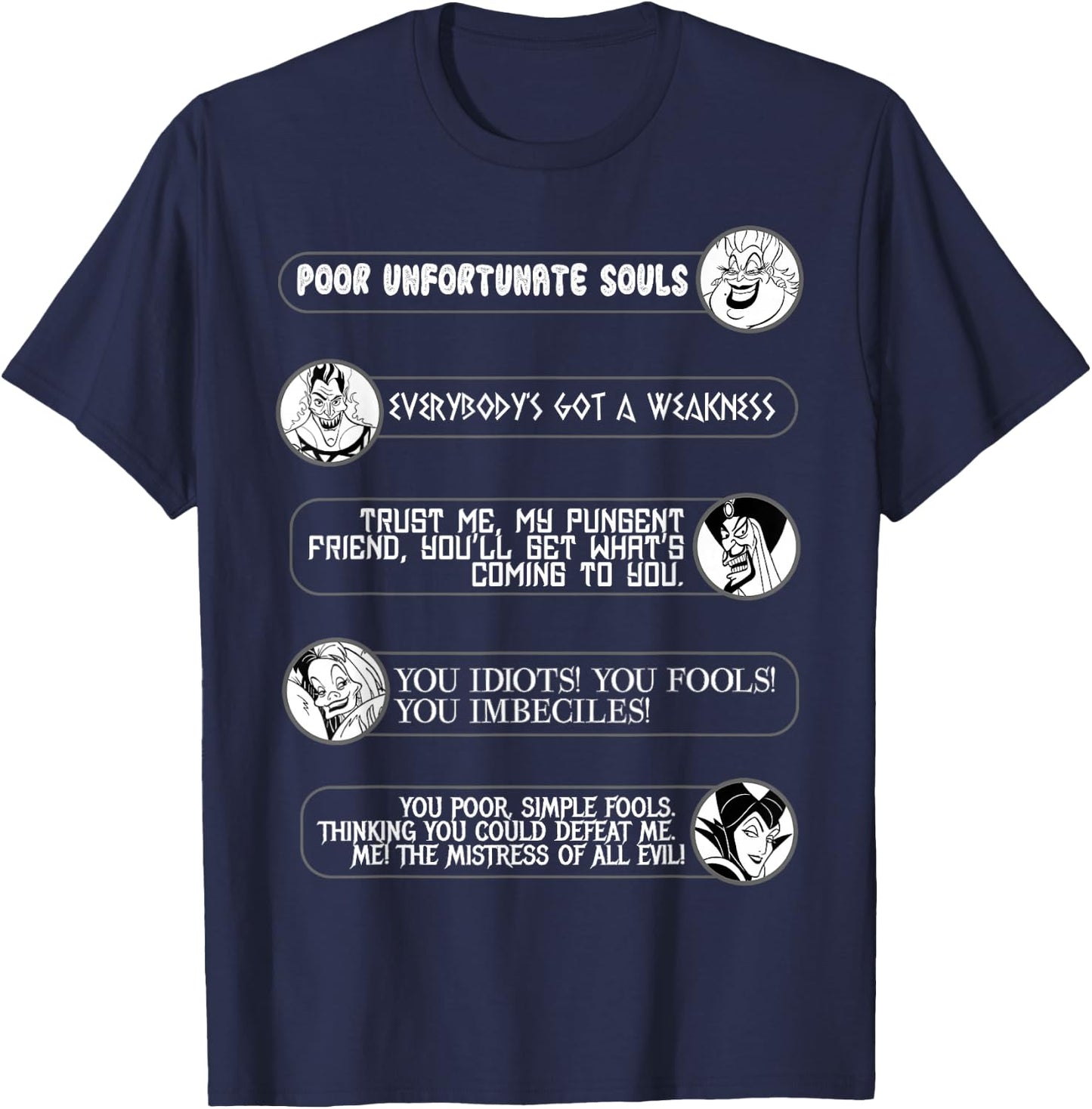 Disney Villains Movie Quotes Circle Portrait Graphic Small T-Shirt - T-Shirt | Navy