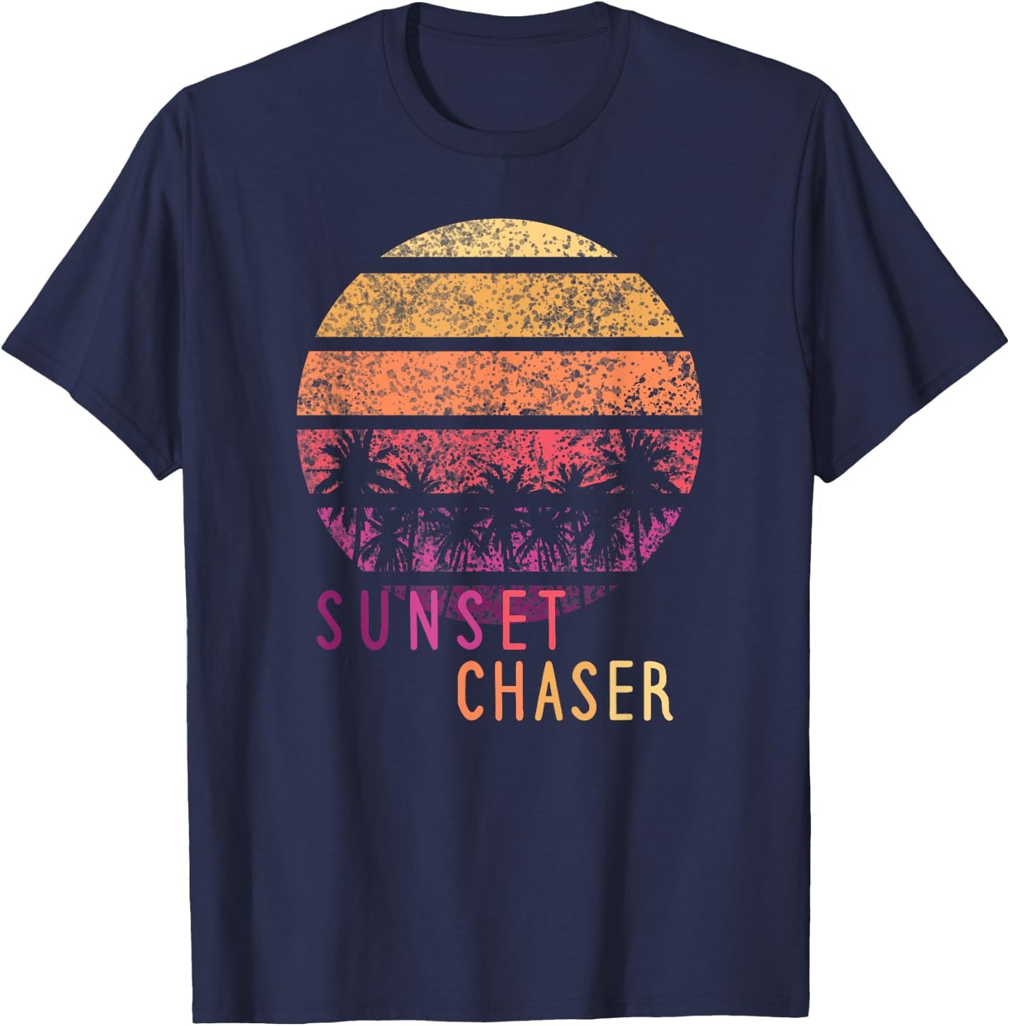 Sunset Chaser Vintage Palm Tree Silhouette 70s Retro T-Shirt - T-Shirt | Navy