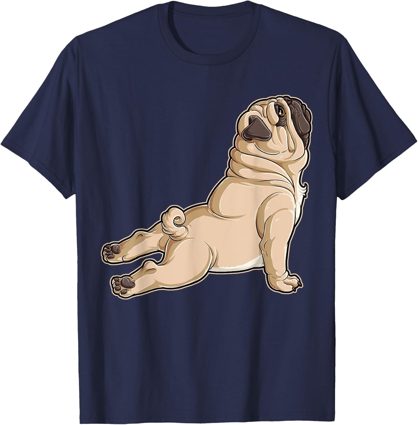 Pug Yoga Fitness Workout Gym Dog Lovers Puppy Athletic Pose Men Women Girls Kids T-Shirt - T-Shirt | Navy