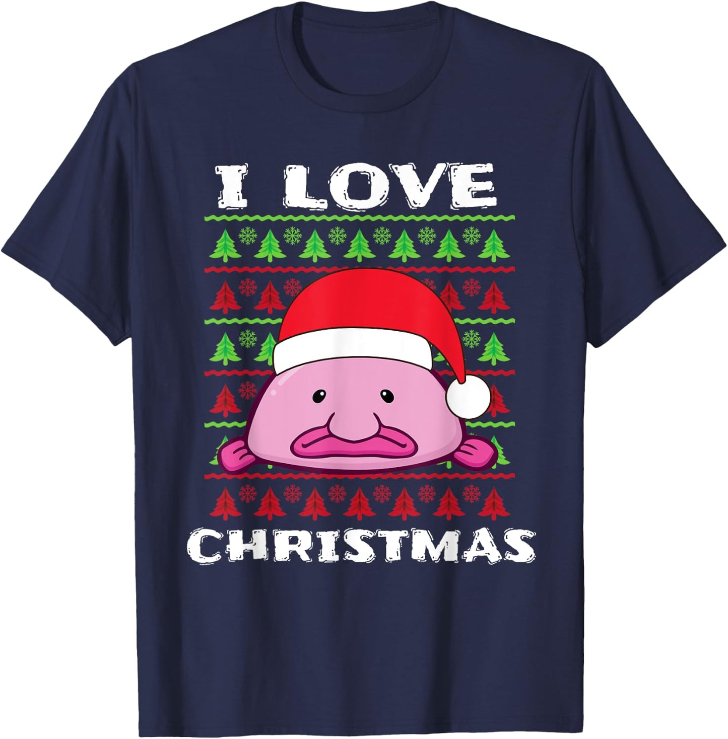 I Love Christmas Blobfish Santa Hat T-Shirt - T-Shirt | Navy