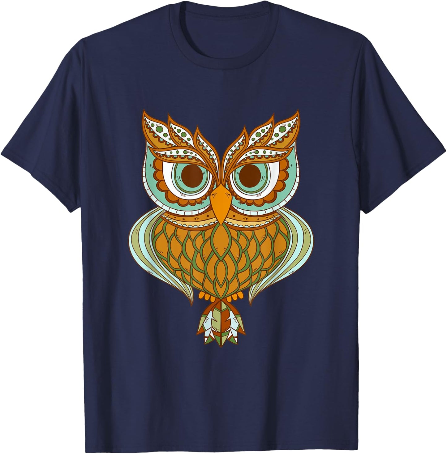Night Owl Tribal Pattern Shirt Cool Nocturnal Animal Lover T-Shirt - T-Shirt | Navy