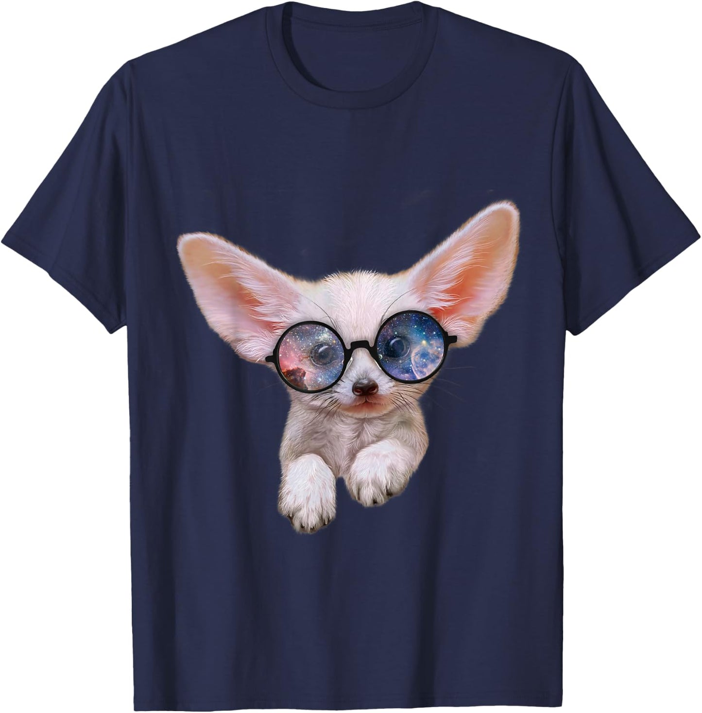 Fennec Fox Puppy in Round Retro Galaxy Eyeglass T-Shirt - T-Shirt | Navy