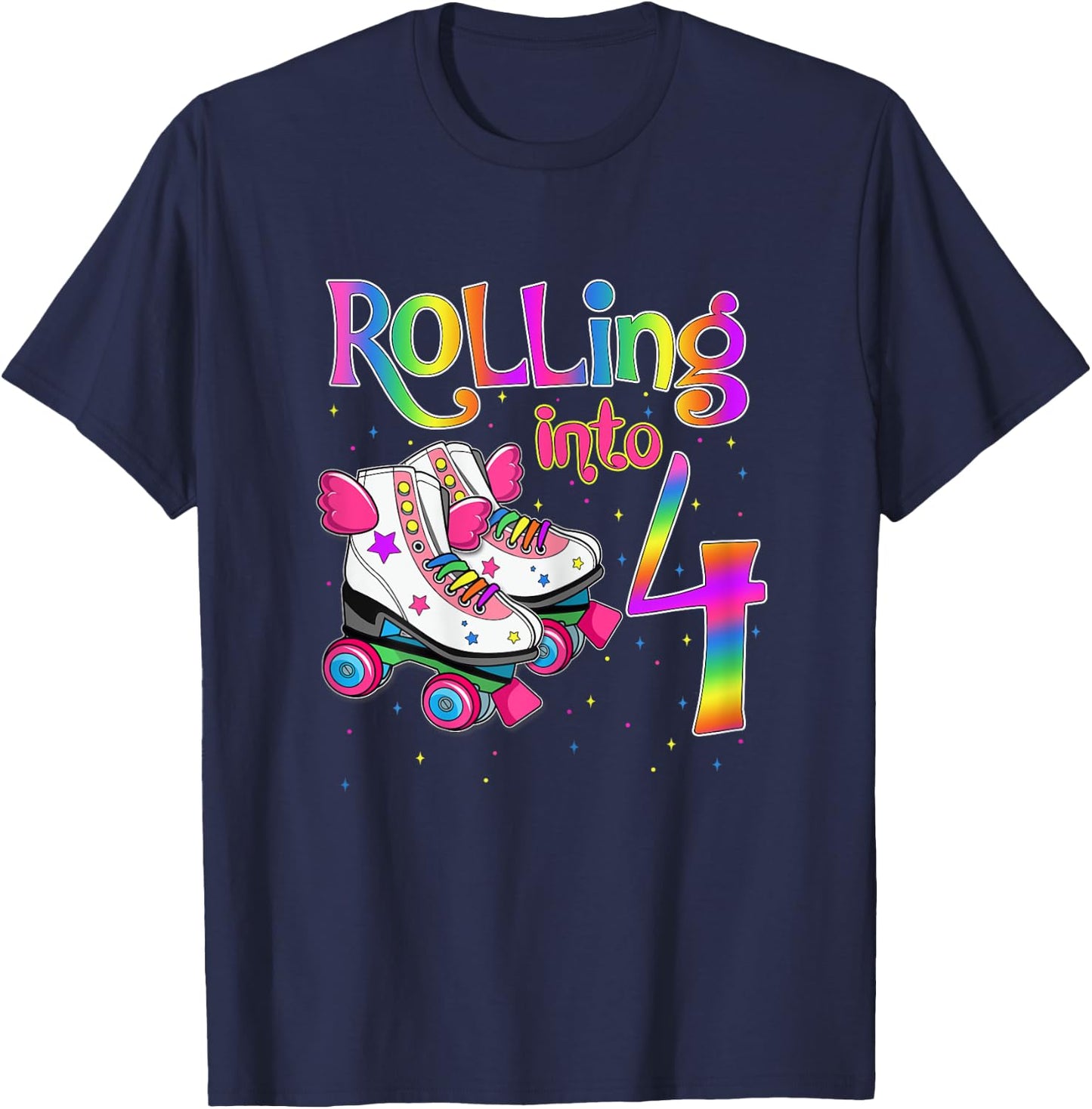 Rolling Into 4 years Let's Roll I'm Turning 4 Roller Skate T-Shirt - T-Shirt | Navy