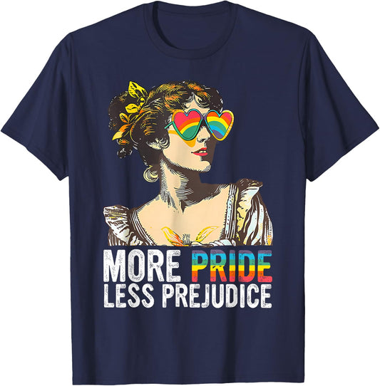 More Pride Less Prejudice Rainbow Vintage Pride Aesthetic T-Shirt - T-Shirt | Navy