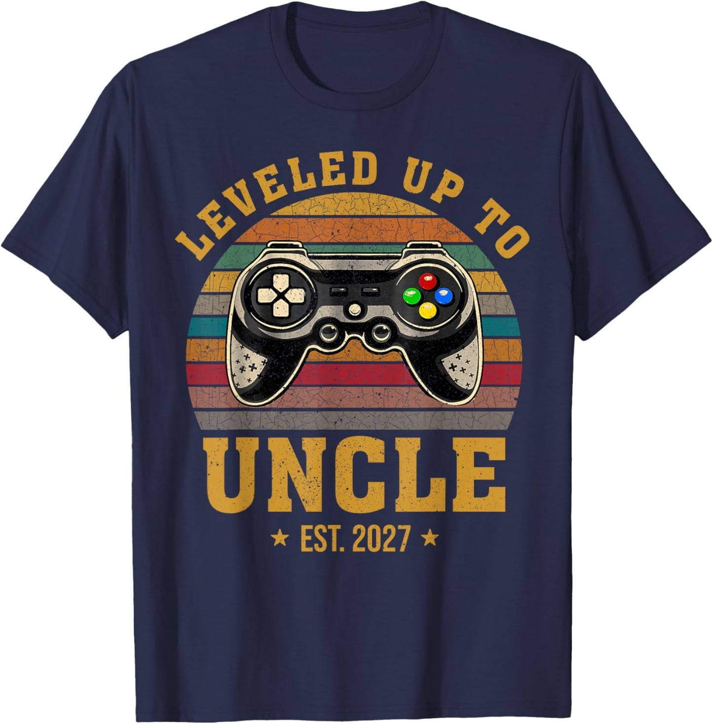 Promoted to Uncle EST. 2027 Leveled Up to Daddy & Dad T-Shirt - T-Shirt | Navy
