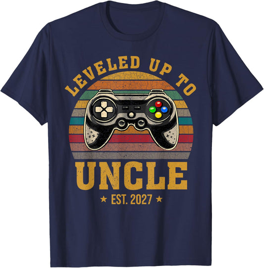 Promoted to Uncle EST. 2027 Leveled Up to Daddy & Dad T-Shirt - T-Shirt | Navy