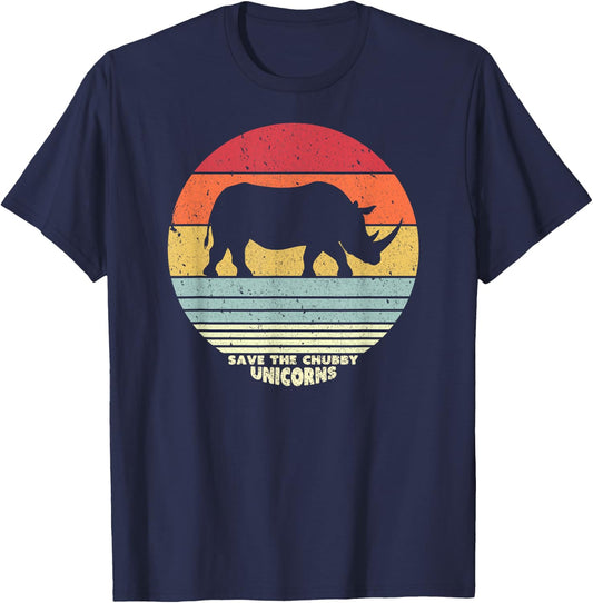 Save The Chubby Unicorns Shirt. Retro Style Rhino T-Shirt - T-Shirt | Navy