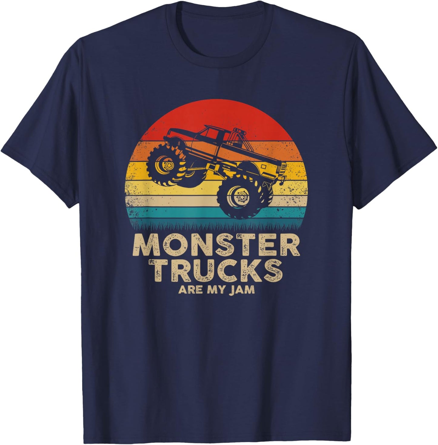 Cool Vintage Monster Truck are My Jam Retro Sunset T-Shirt - T-Shirt | Navy