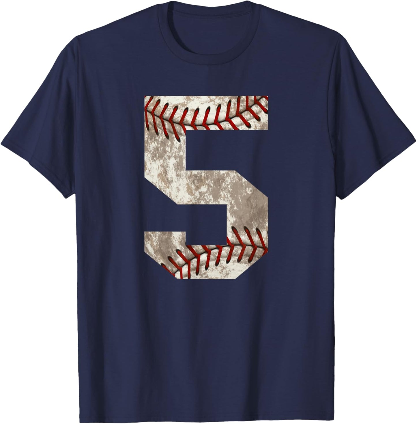 Baseball Jersey Number 5 Distressed Ball Sports T-Shirt - T-Shirt | Navy