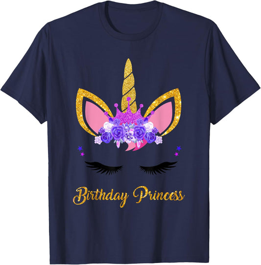 Unicorn Birthday Princess Shirt Unicorn Girl Birthday Party T-Shirt - T-Shirt | Navy