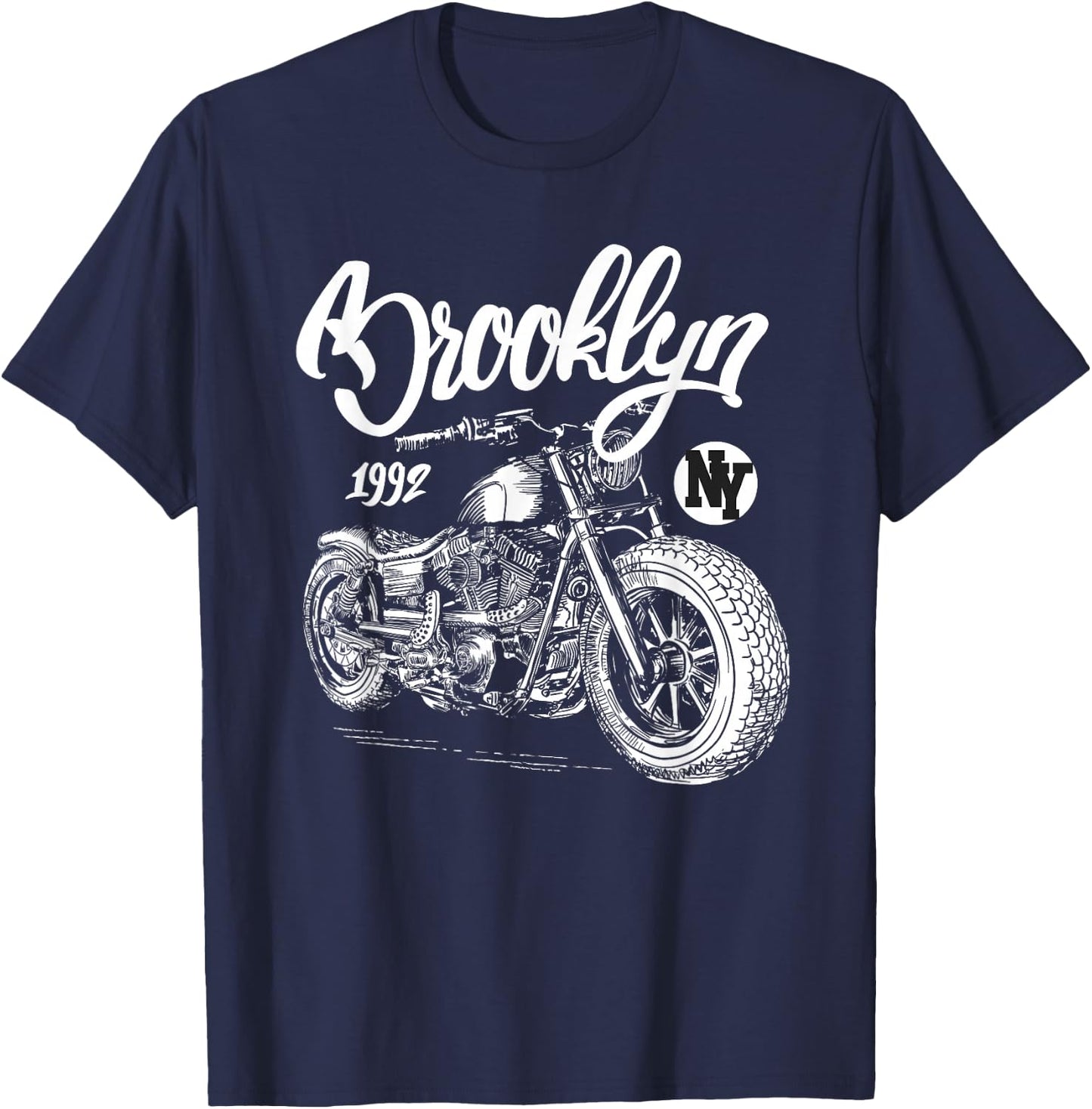 Brooklyn Motorcycle - Vintage New York Biker Shirt T-Shirt - T-Shirt | Navy