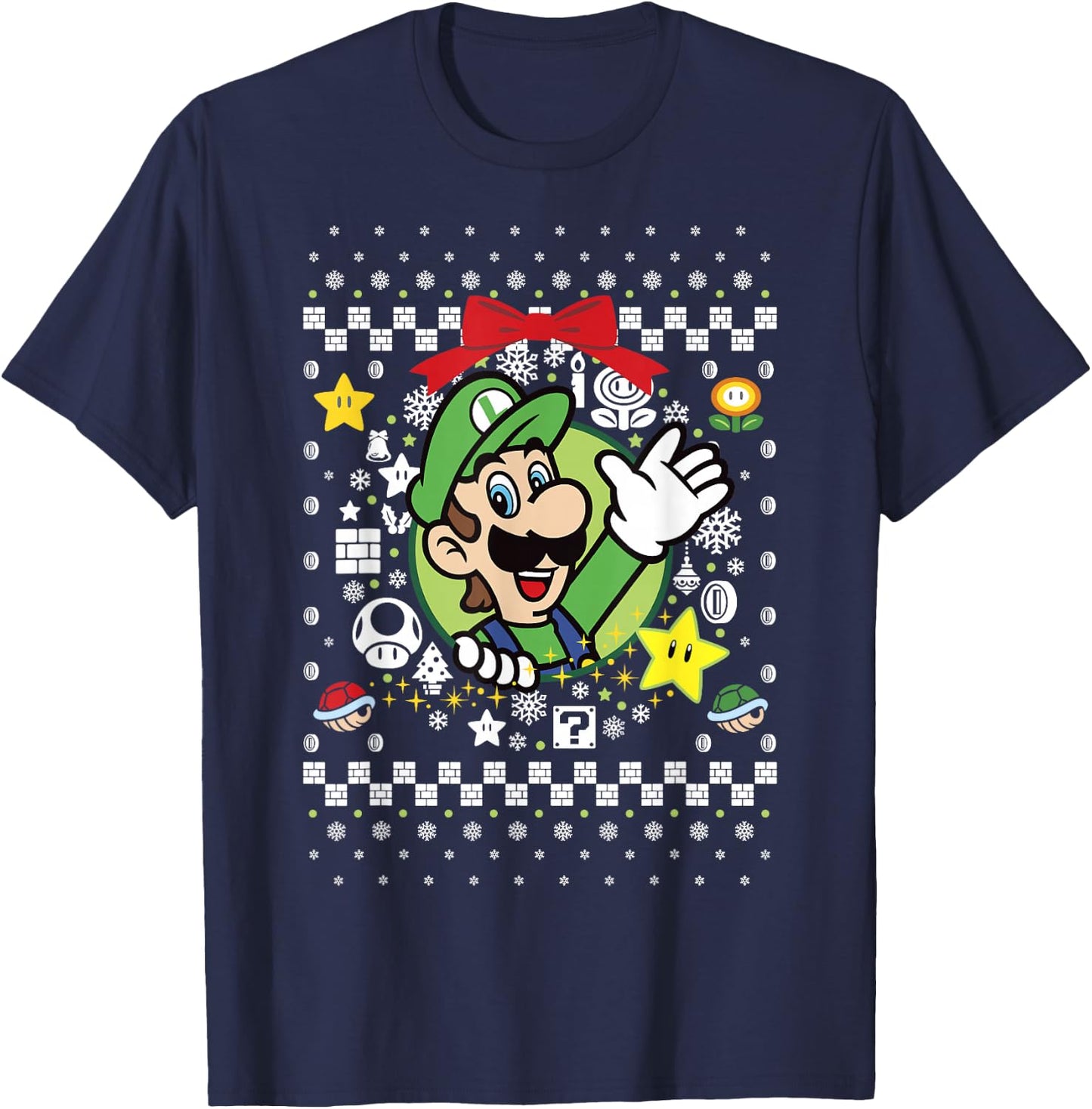 Super Mario Luigi Classic Ugly Christmas Graphic T-Shirt - T-Shirt | Navy