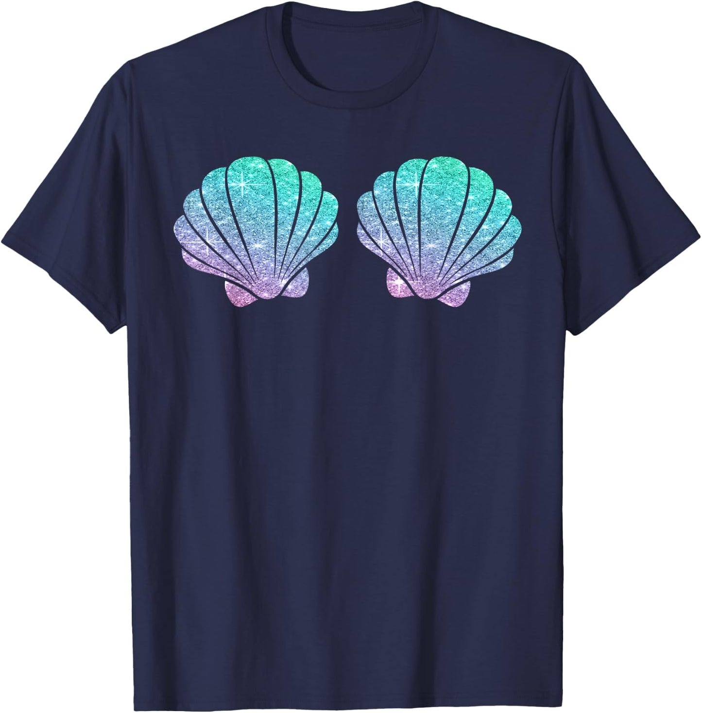 Halloween Girl Costume, Cute Mermaid Shell Bra Costume Women T-Shirt - T-Shirt | Navy