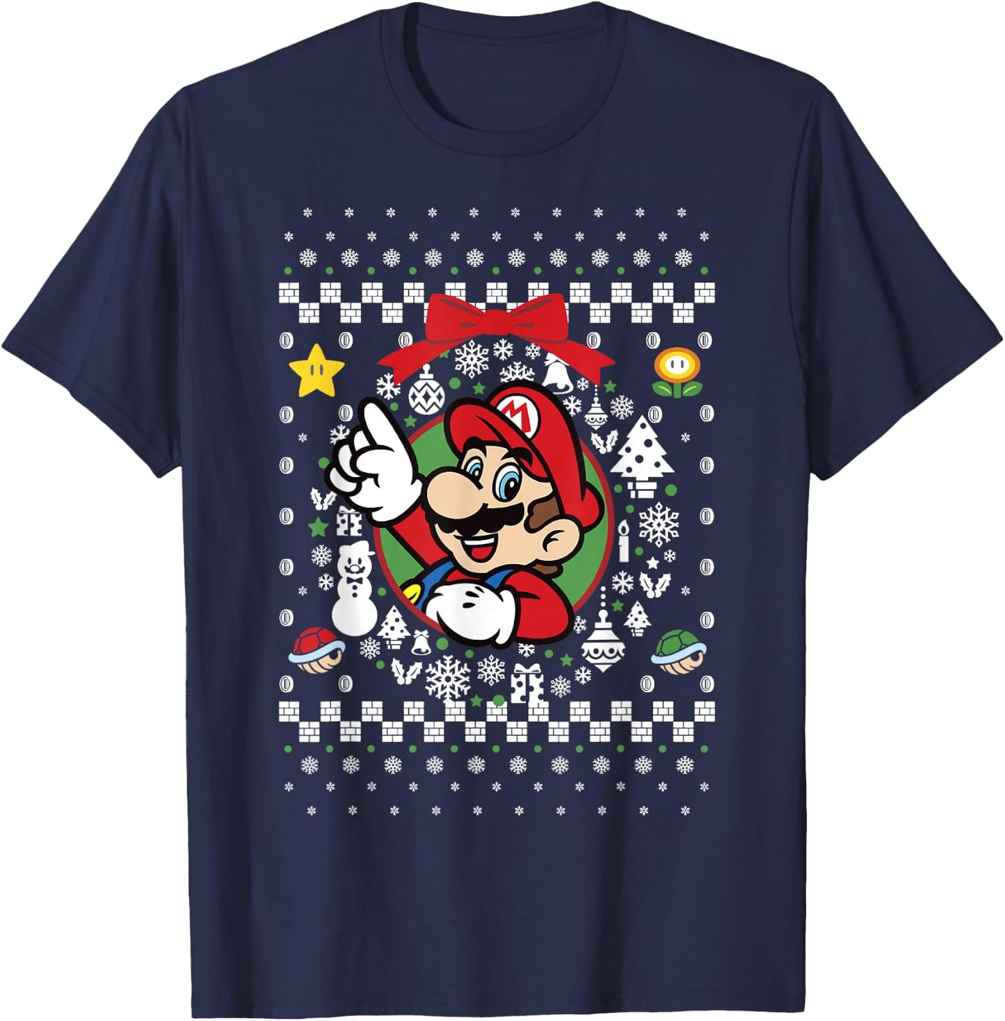 Super Mario Classic Ugly Christmas Mario Graphic T-Shirt - T-Shirt | Navy