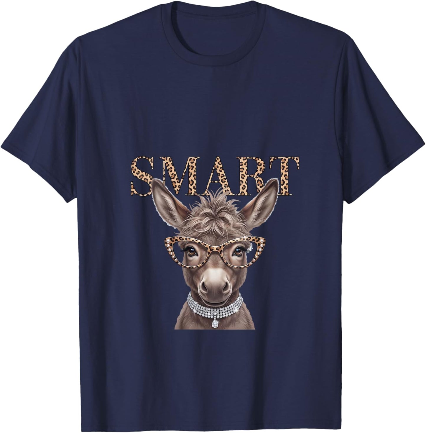 Women's Funny Leopard Trendy Smart Ass Royal Donkey Mom Grandma V-Neck T-Shirt - T-Shirt | Navy