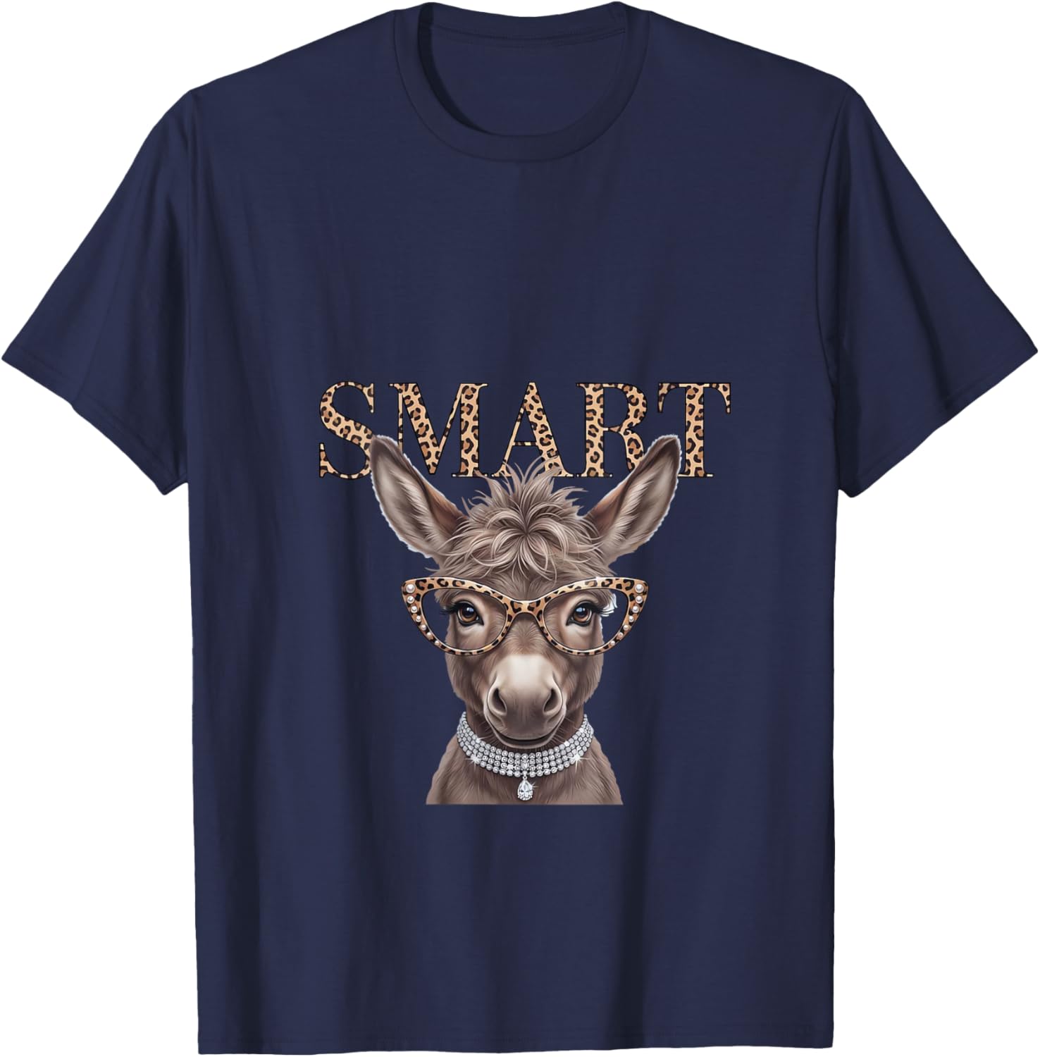 Women's Funny Leopard Trendy Smart Ass Royal Donkey Mom Grandma V-Neck T-Shirt - T-Shirt | Navy