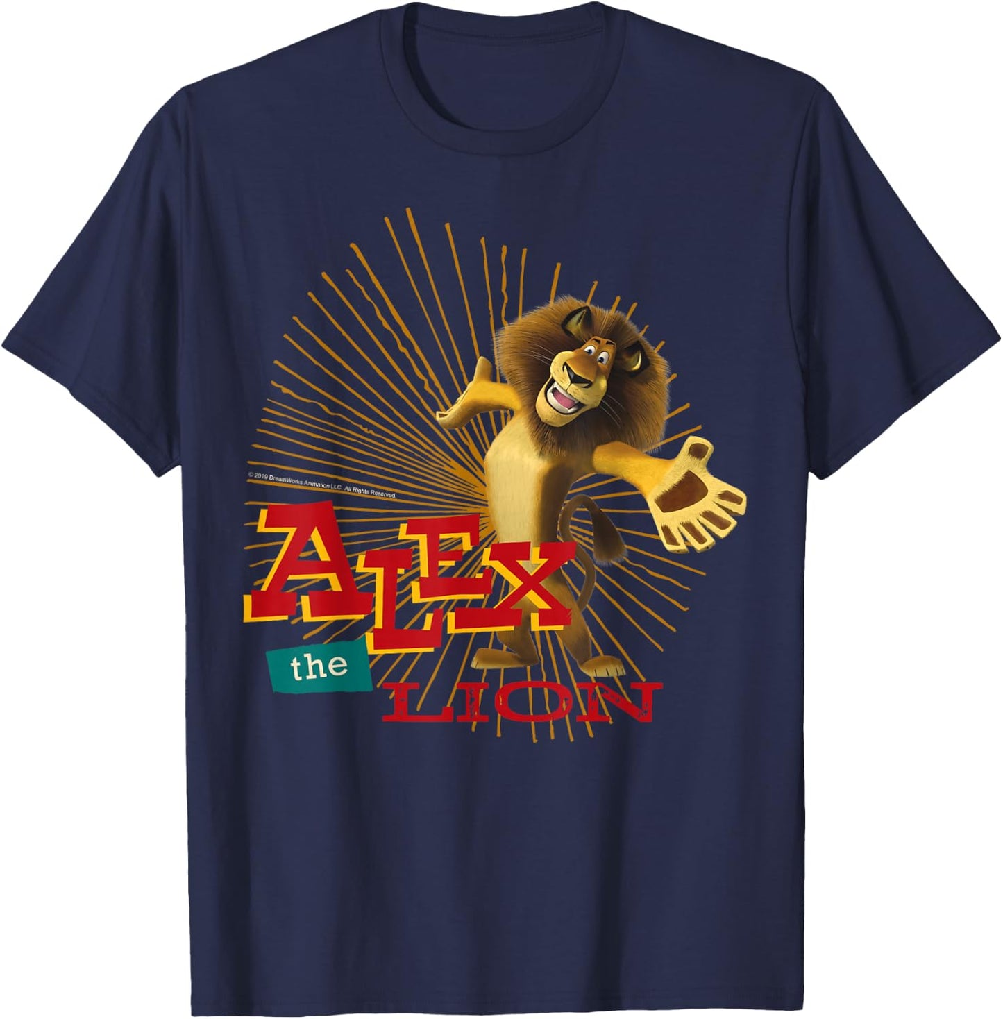 Madagascar Alex The Lion Text Poster T-Shirt - T-Shirt | Navy