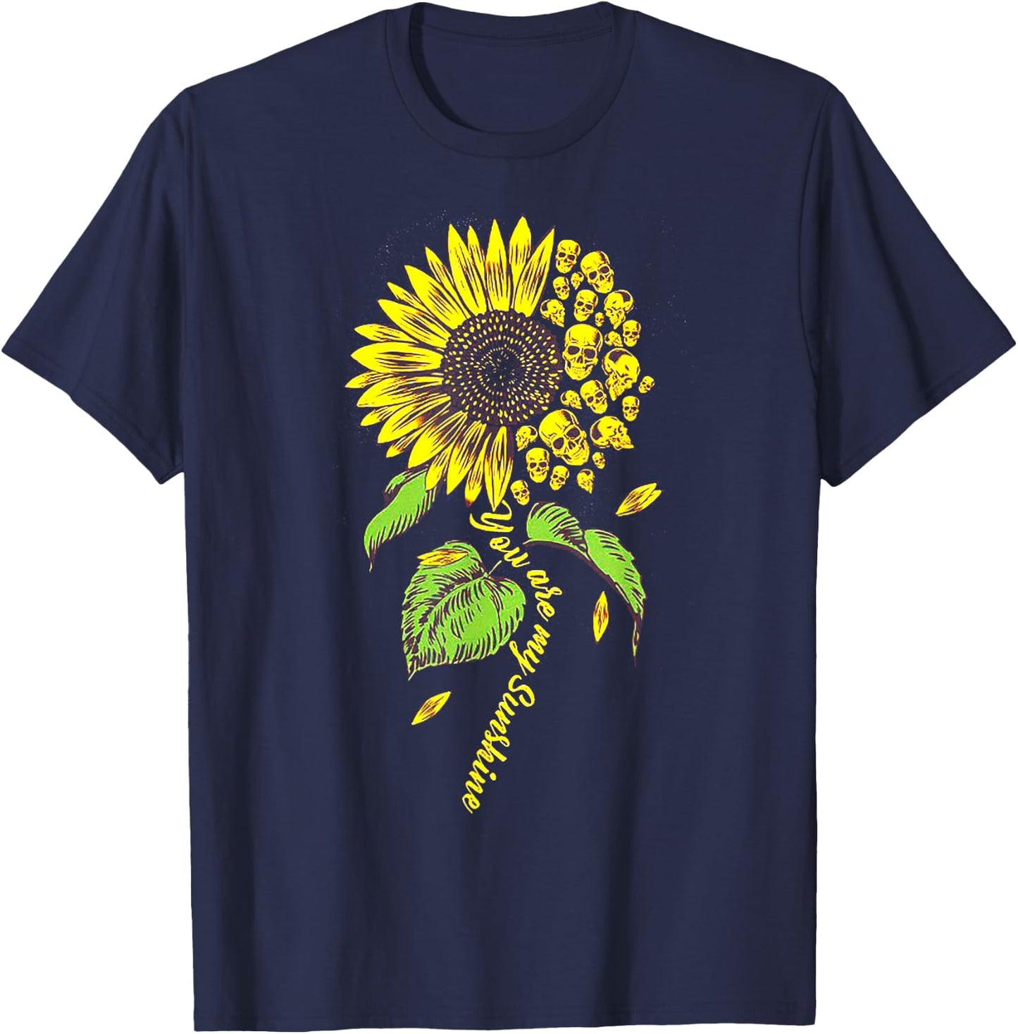 You Are My Sunshine Skull Sunflower T-Shirt - T-Shirt | Navy