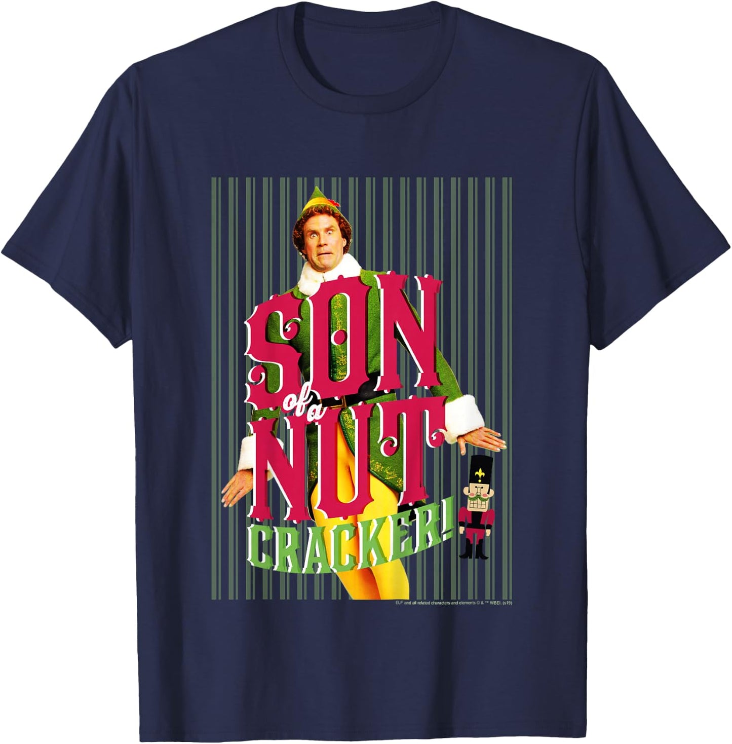 Kids Elf Buddy Son Of A Nutcracker Striped Poster T-Shirt - T-Shirt | Navy
