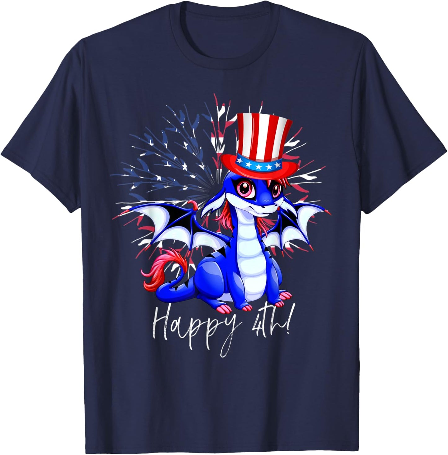 Cute Anime Dragon July 4th Independence Day Fireworks Women Kids Men T-Shirt - T-Shirt | Navy