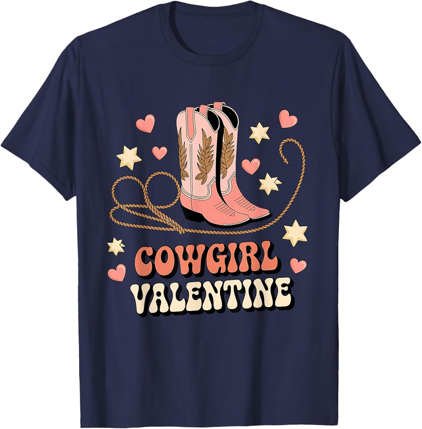 Cowgirl Valentine Pink Boots Y2K Country Girls Valentine Day T-Shirt - T-Shirt | Navy