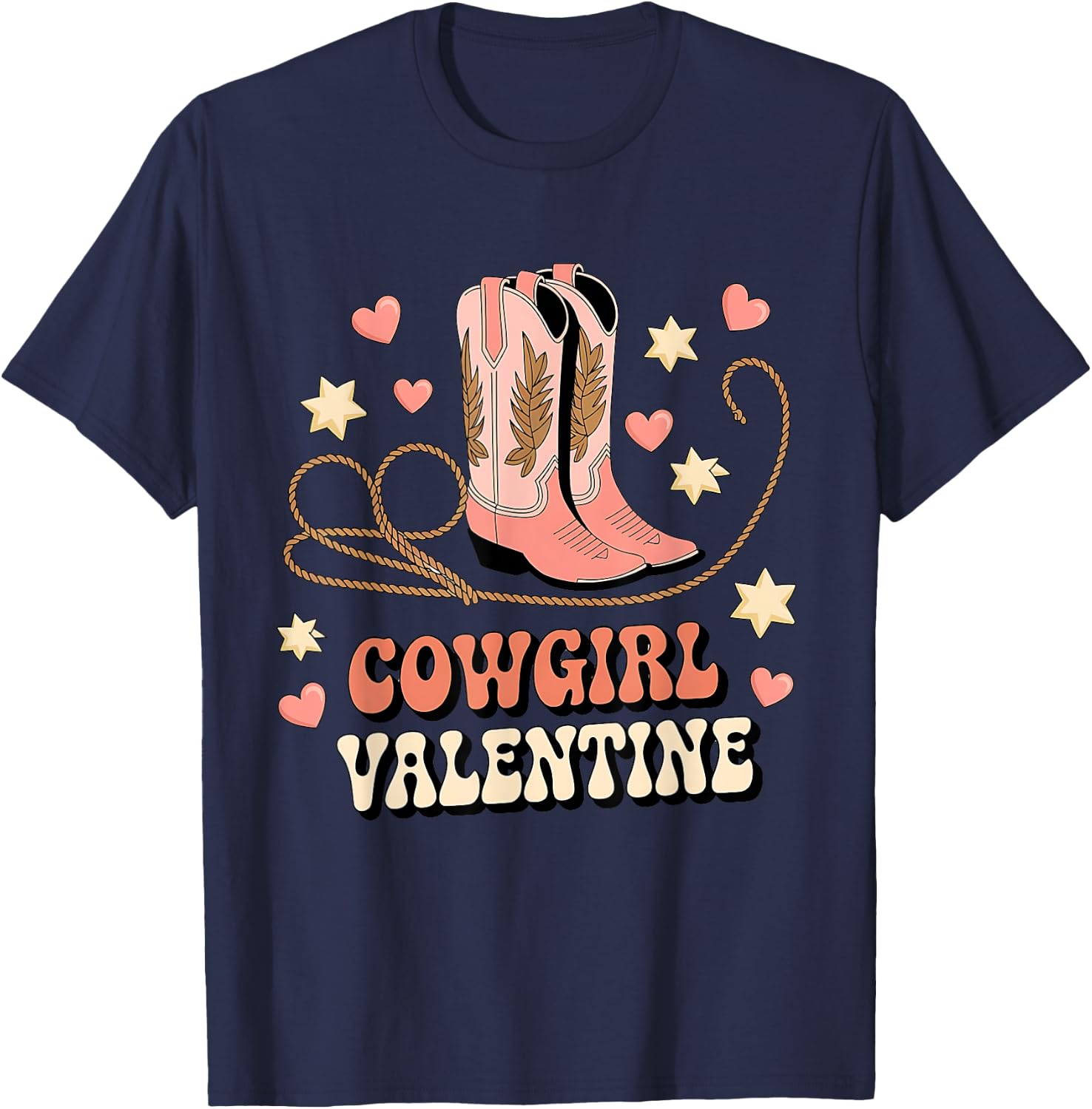 Cowgirl Valentine Pink Boots Y2K Country Girls Valentine Day T-Shirt - T-Shirt | Navy