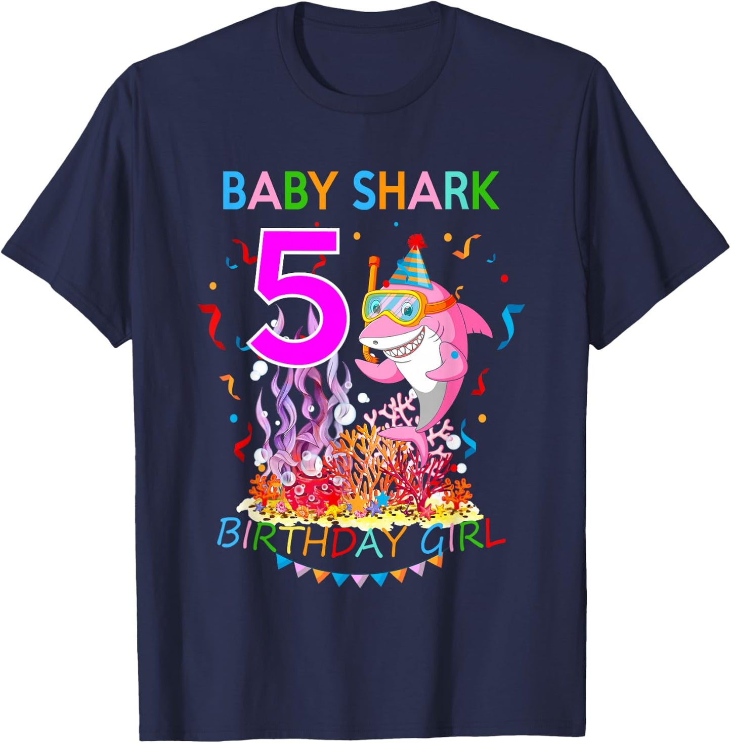 Baby 5 Year Old Shark Birthday Girl Gift T-Shirt - T-Shirt | Navy