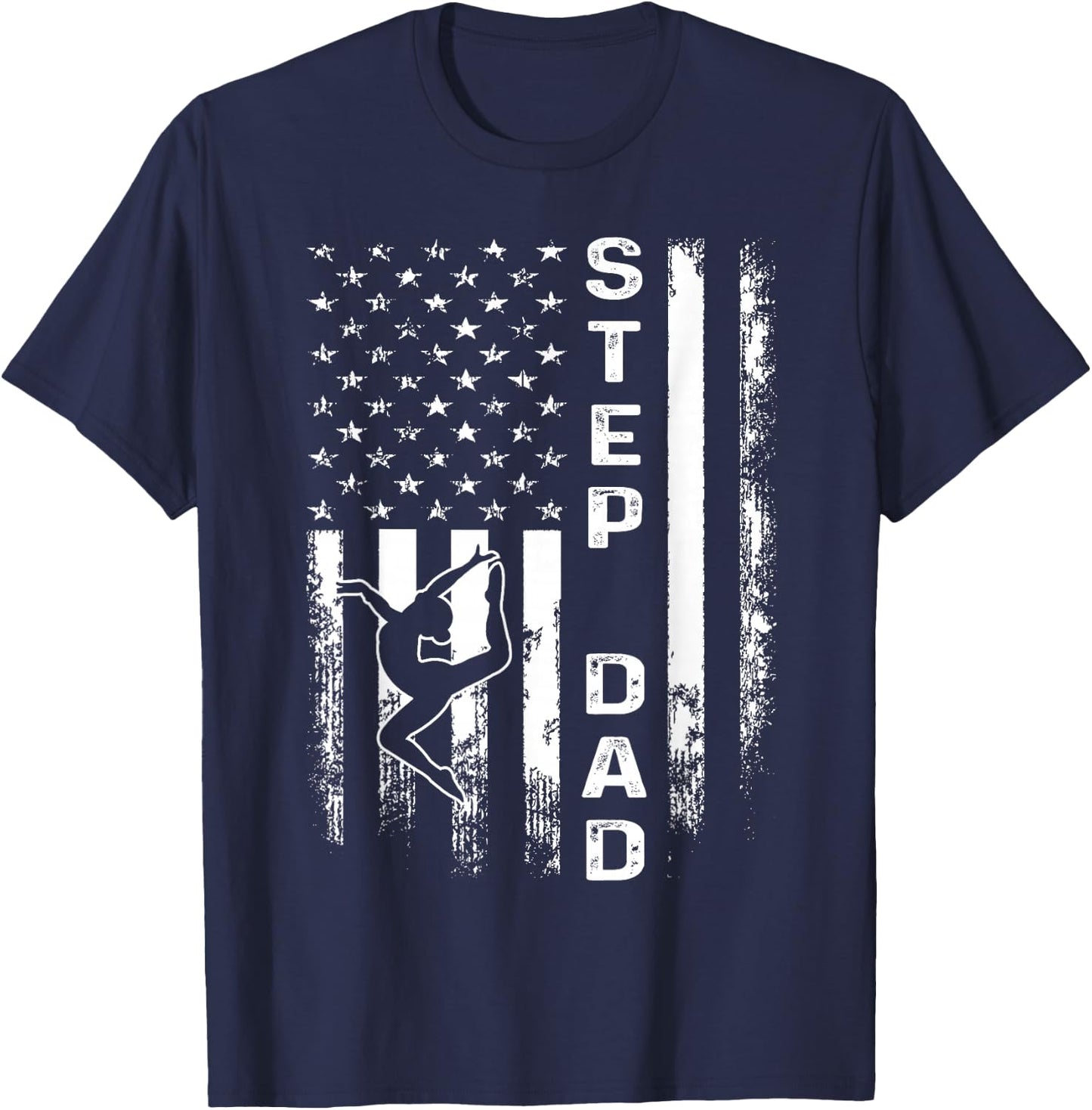 Gymnastics Gymnast Step Dad America Flag Vintage Christmas T-Shirt - T-Shirt | Navy