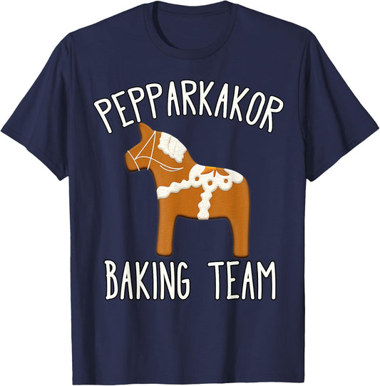 Pepparkakor Baking Team Swedish Christmas Cookies Dala Horse T-Shirt - T-Shirt | Navy