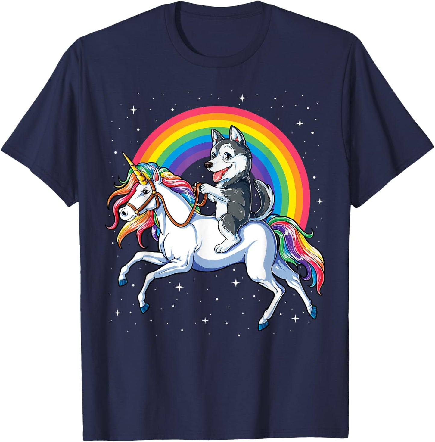 Siberian Husky Unicorn T shirt Girls Space Galaxy Rainbow T-Shirt - T-Shirt | Navy