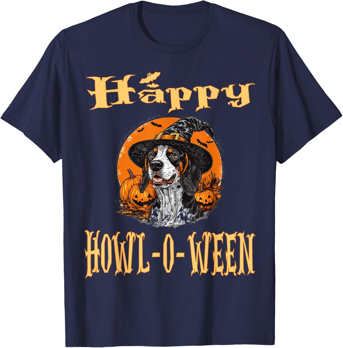 Bluetick Coonhound Dog Whitch Hat Halloween Pumpkin Spooky Men Women Kids T-Shirt - T-Shirt | Navy