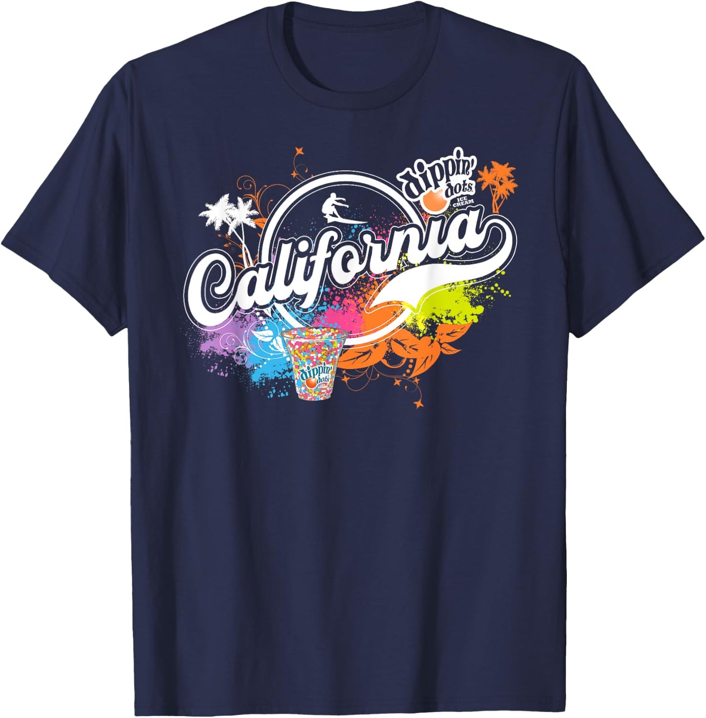 Vintage California Summer Surfing Dippin Dots Ice Cream T-Shirt - T-Shirt | Navy