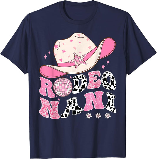Rodeo Nani Pink CowGirl 1St Birthday Disco Groovy T-Shirt - T-Shirt | Navy