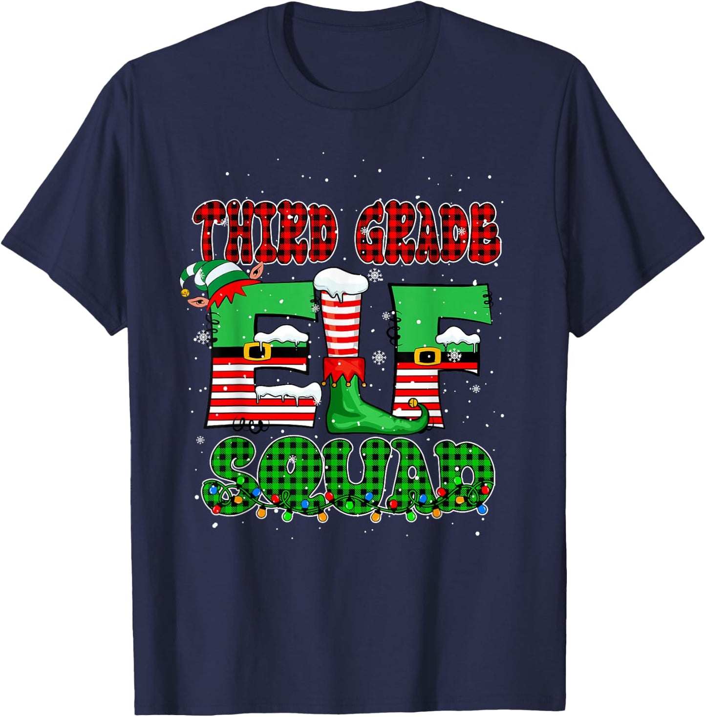 Third Grade Elf Squad Christmas Elf Lover Teachers Students T-Shirt - T-Shirt | Navy