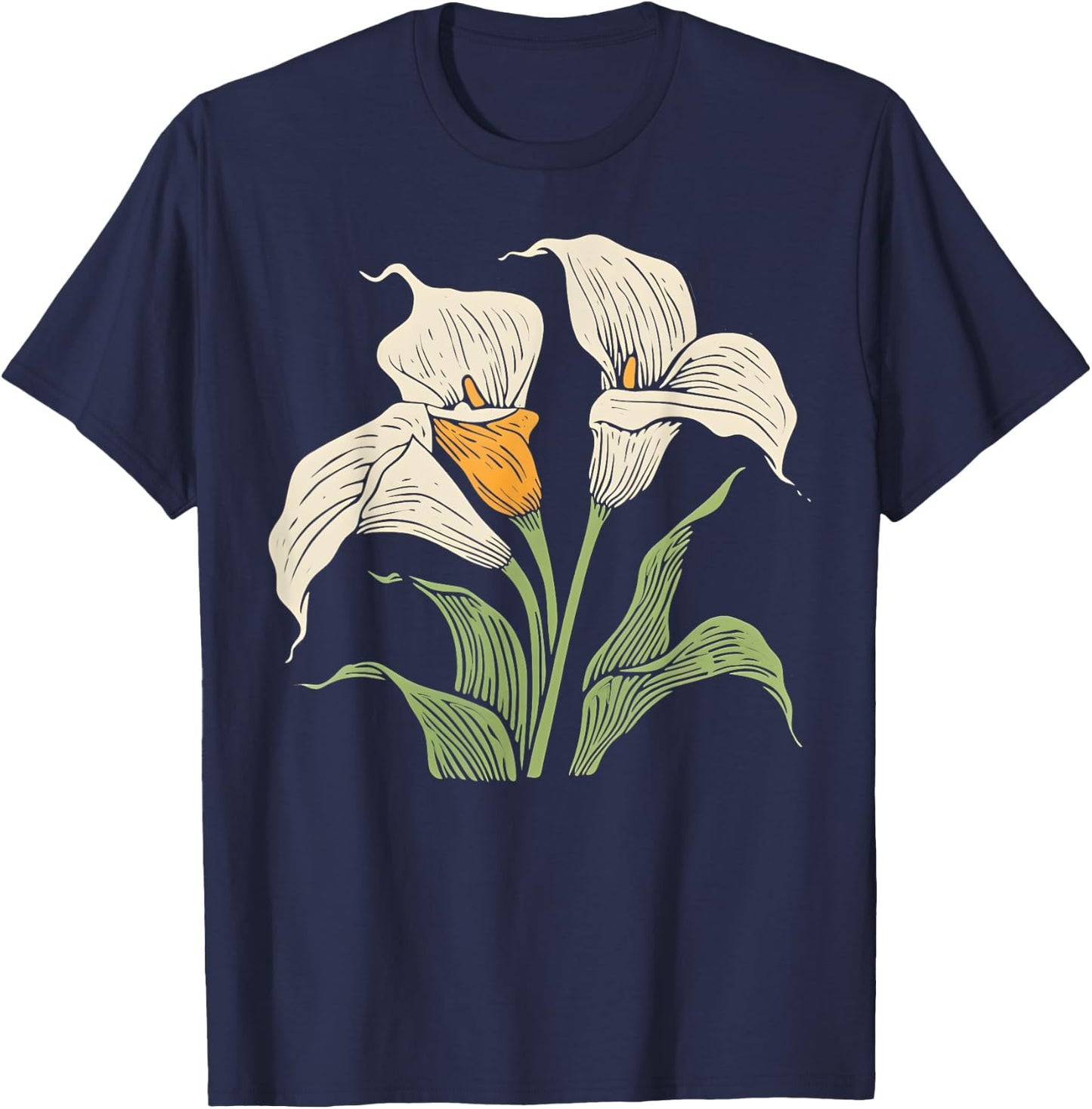 Vintage Botanical Calla Lily Flower Girl Floral Plant Mom T-Shirt - T-Shirt | Navy