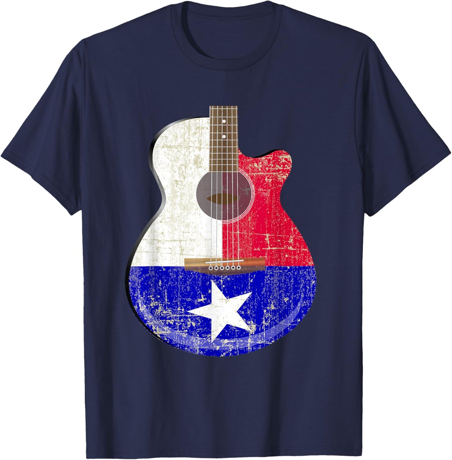 Guitar Texas Flag Distressed Acoustic Guitar Fan T Shirt T-Shirt - T-Shirt | Navy