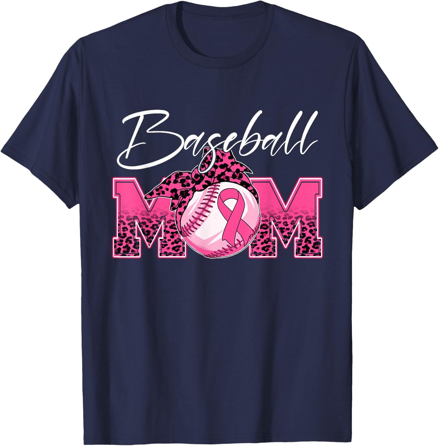 Baseball Mom Breast Cancer Awareness Day Pink Ribbon Women T-Shirt - T-Shirt | Navy