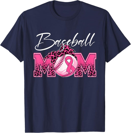 Baseball Mom Breast Cancer Awareness Day Pink Ribbon Women T-Shirt - T-Shirt | Navy
