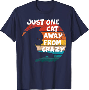 Funny Retro Vintage Cat | Just One Cat Away From Crazy Women Kids T-Shirt - T-Shirt | Navy