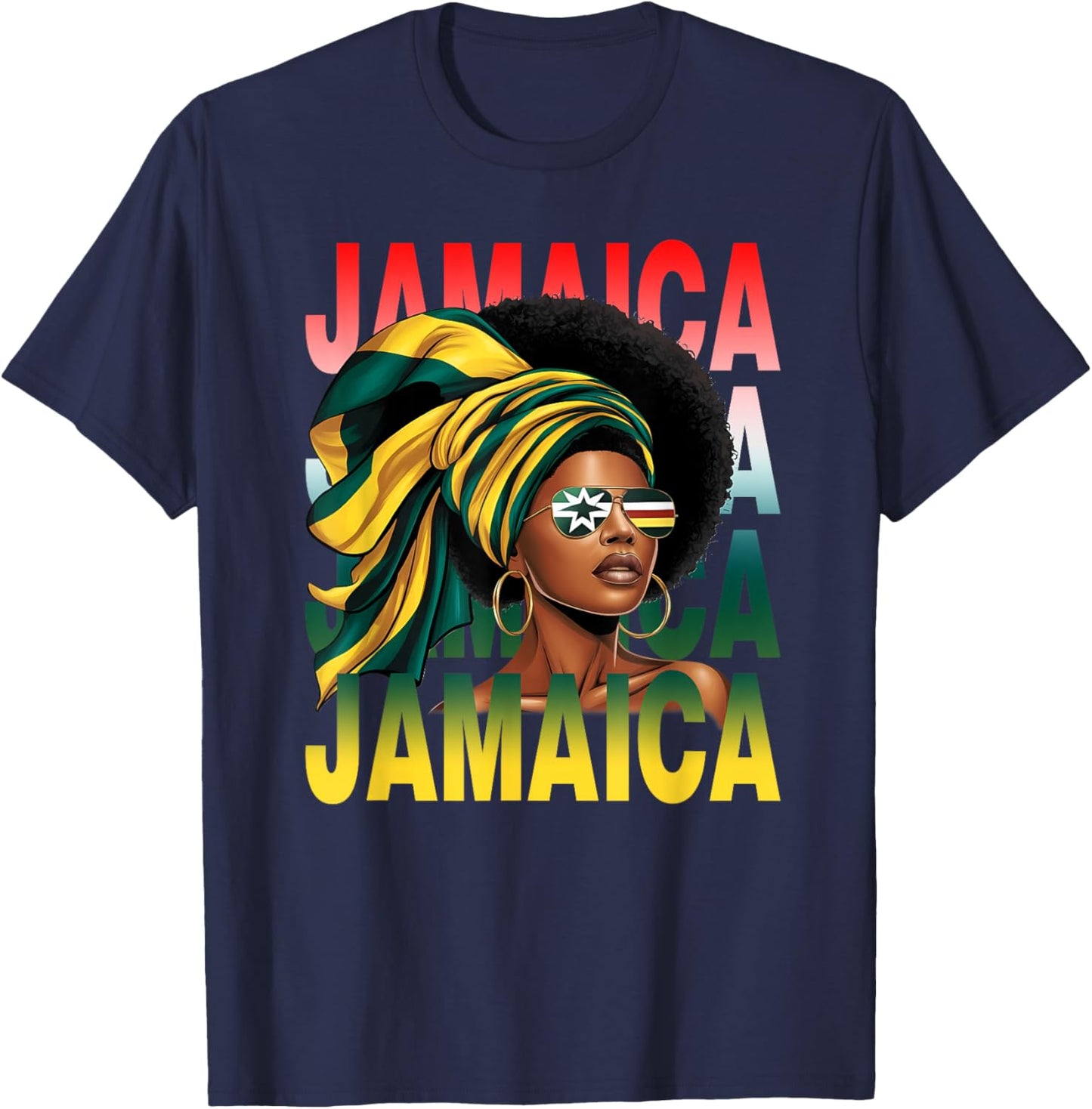 Proud Jamaican Afro Black Woman Jamaica Flag Pride T-Shirt - T-Shirt | Navy