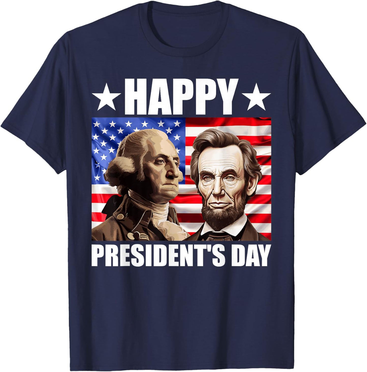 Retro Washington Lincoln American Flag Happy President's Day T-Shirt - T-Shirt | Navy